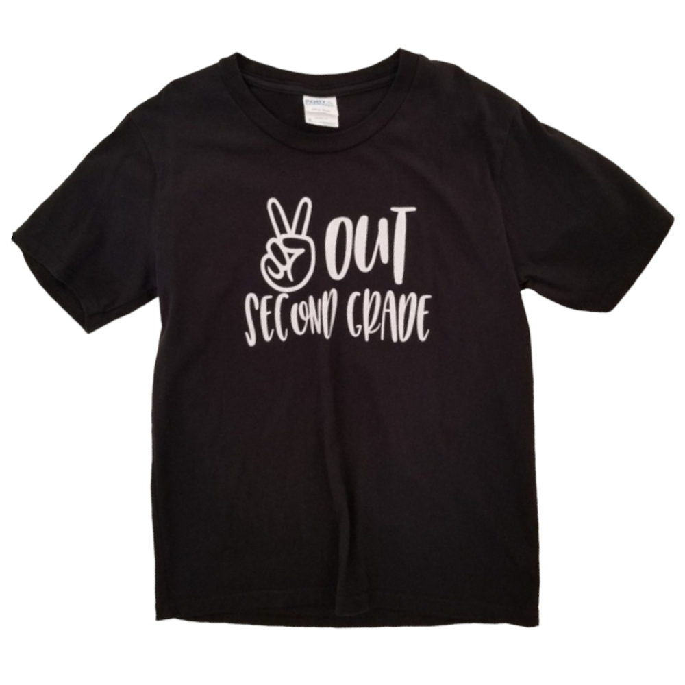 PEACE OUT 2nd Second Grade Short Sleeve Graphic Tee Small 6 7 8 Boys Girls - Picture 2 of 8